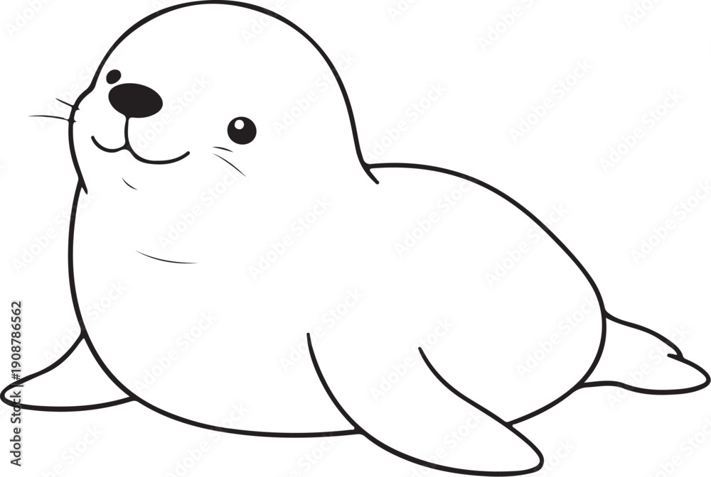 Fototapeta premium Little Cute Seal Hand-drawn Sketch Drawing Vector Illustration, Line Linear Symbol Engraving for Coloring Book, Black and White, Isolated