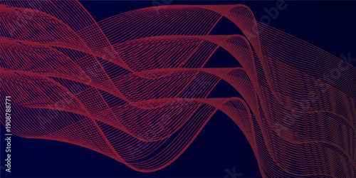 Design red wave line pattern on dark blue background. Futuristic technology concept. Suit for banner, poster, cover. Abstract modern ilustration.