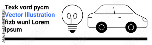 Innovation, transportation, energy efficiency, design concepts, creativity, technology. Minimalistic of a car and a light bulb. Innovation and transportation concepts