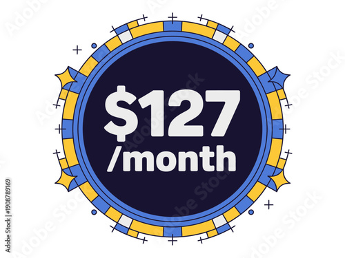 A modern vector graphic illustration of a price badge with a monthly cost of $127