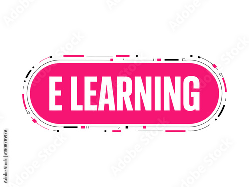 A pink and white vector graphic illustration of an e-learning logo with a distressed effect