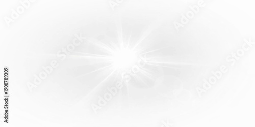 An abstract white background vector features a bright blue space design with a glowing sun flare and shining stars across a light sky illustration texture