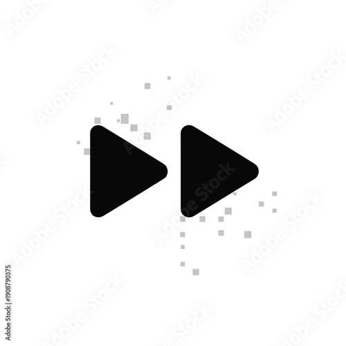 A pair of black play buttons with grey pixels on a white background