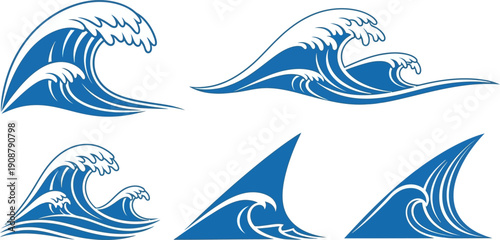 Blue Wave Illustrations on White Background.