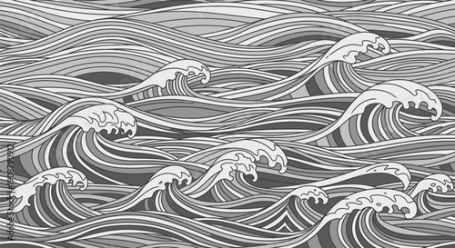 Detailed Illustration of Ocean Waves Crashing.