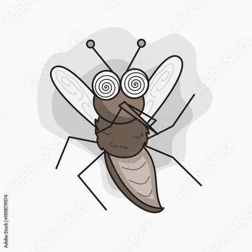 Cartoon mosquito illustration with dizzy expression. Suitable for malaria awareness visuals and educational medical storytelling.