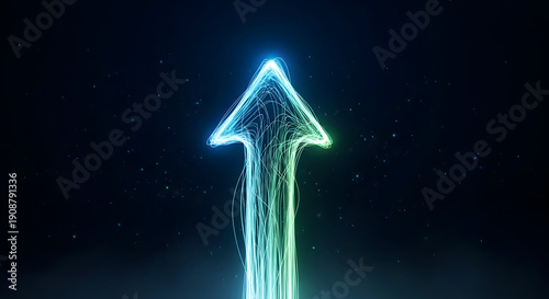 Neon Glowing Upward Arrow: Concept of Achievement and Success