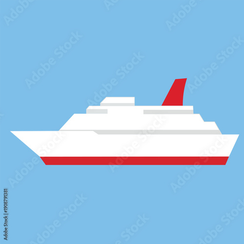 Professional White and Red Cruise Ship Flat Design Vector Illustration - Luxury Ocean