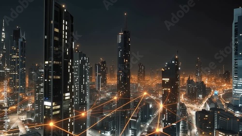 Wallpaper Mural Night Cityscape Illuminated: A sprawling cityscape at night, with towering skyscrapers and a network of lights. Reflecting progress and innovation. Torontodigital.ca