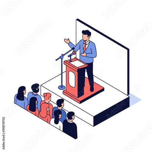 Man giving a presentation to an audience on a stage.