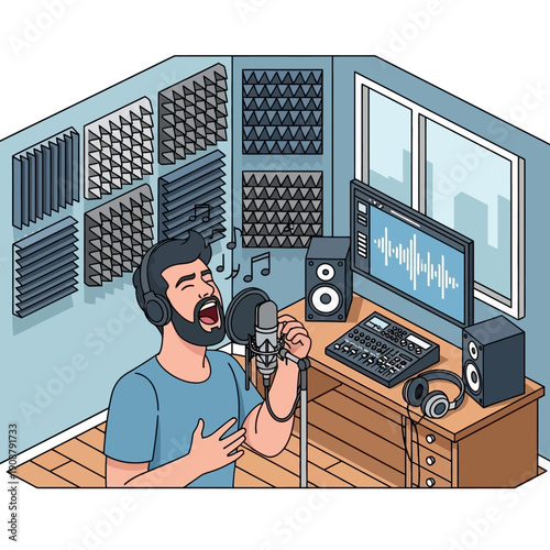 Man recording music in a professional home studio.