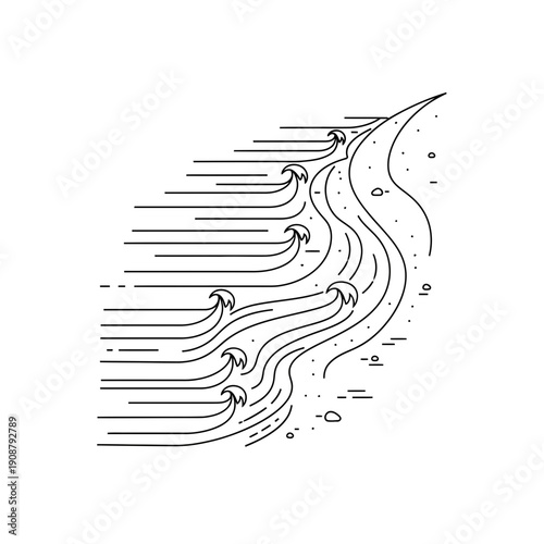 Minimalist wave illustration with beach elements