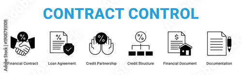 Contract Control web banner icon concept,  with Financial Contract, Loan Agreement, Credit Partnership, Credit Structure, Financial Document, Documen.
