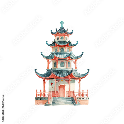 chinese pagoda vector illustration in watercolor style