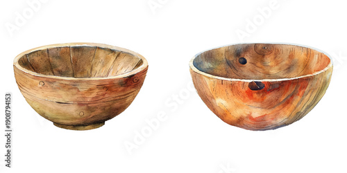 wooden bowl watercolor vector illustration