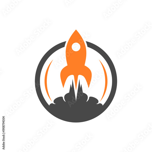 Orange Rocket Launching into Space.