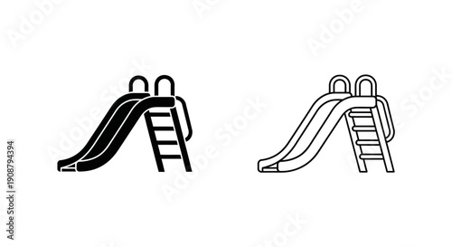 Playground slide vector icon set, black silhouette and outline, isolated on white