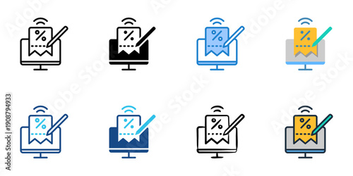 Online Tax Filing icons set multiple style collection. Editable stroke 
