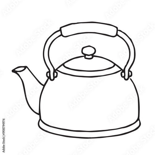 A simple vector illustration of a vintage kettle for boiling water, designed with clean lines and classic shape to represent traditional kitchen equipment, home cooking tools, and retro household.