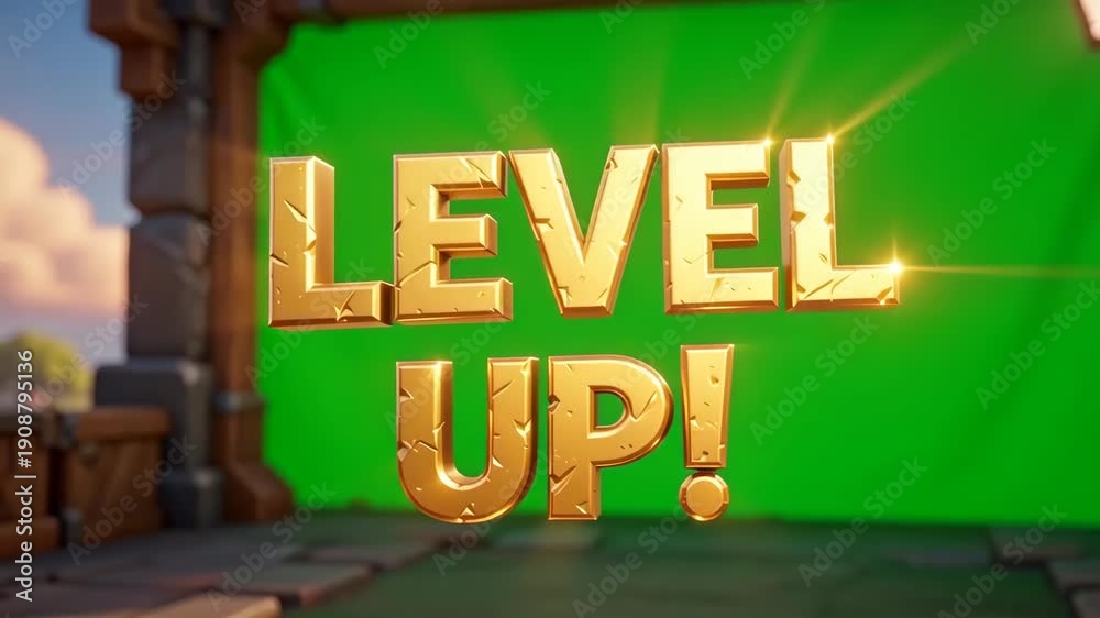 custom made wallpaper toronto digitalGolden Level Up 3D Text with Light Rays on Green Screen Chroma Key