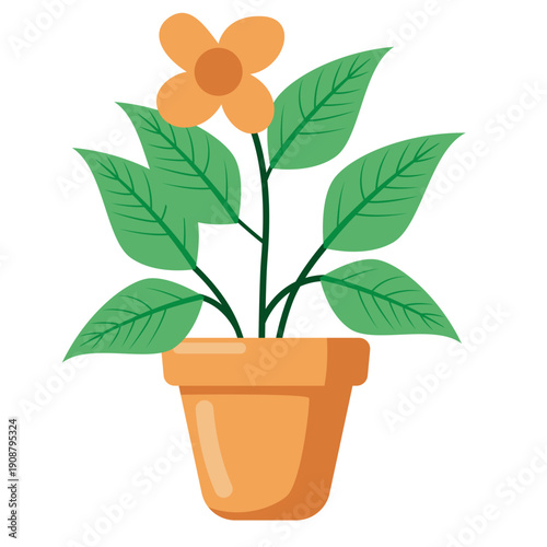 Flowering plant with yellow-orange blooms in terracotta pot great for spring decor, nursery prints, and whimsical designs.