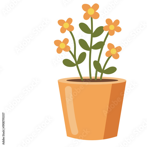 Flowering plant with orange blooms in orange pot great for spring themes, party decor, and playful digital content.