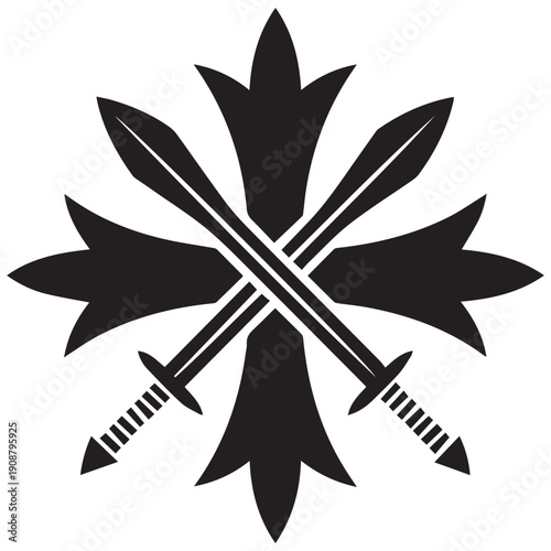Dramatic crossed swords with spearhead design element