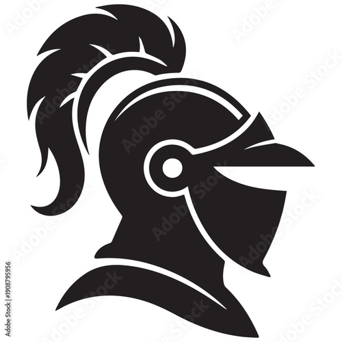 Medieval knight helmet silhouette profile view