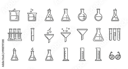 Laboratory Equipment Icons Set for Science and Research.