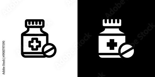 Medicine icon concept with flat Black White Background. Vector illustration.