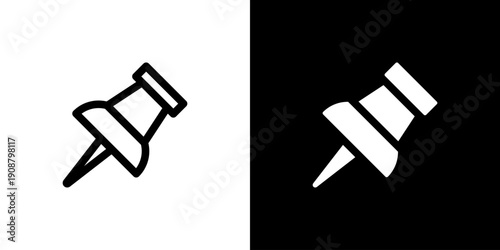 Push Pin icon concept with flat Black White Background. Vector illustration.