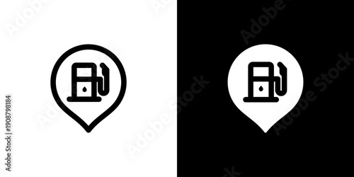 Gas Station icon concept with flat Black White Background. Vector illustration.