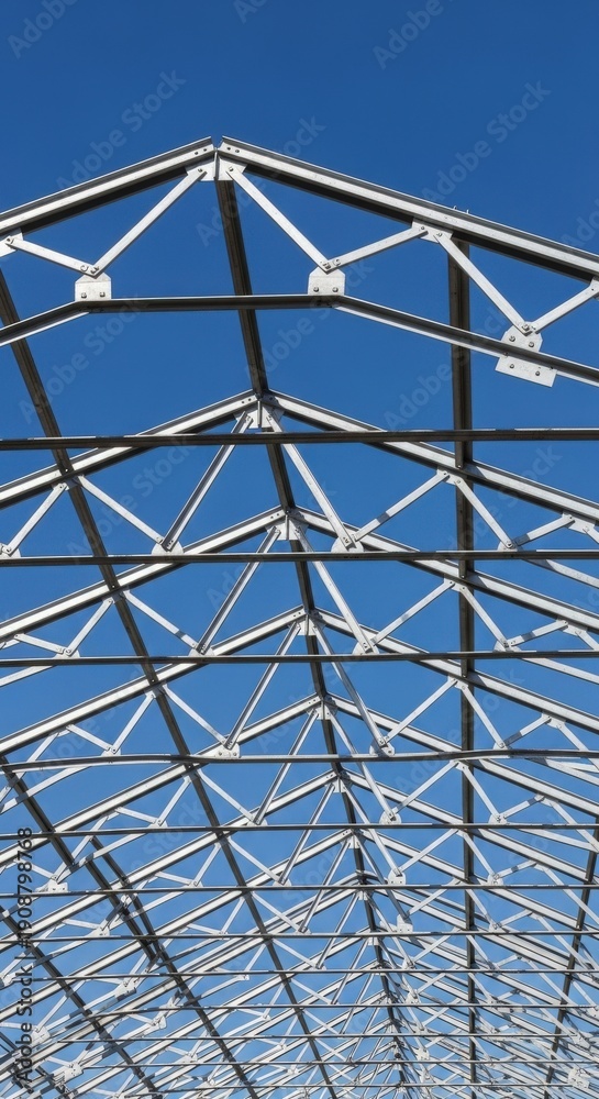 Fototapeta premium Metal Greenhouse Structure Under Blue Sky.
