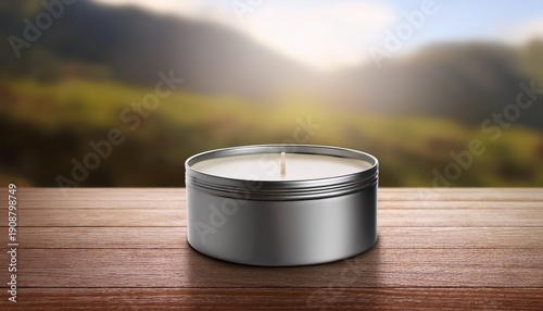 Candle Tin Mockup On Wooden Table