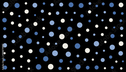 Abstract Blue and White Polka Dot Pattern on Black Background.