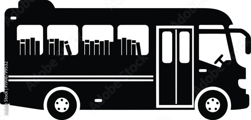 Stylish Black Bus Illustration with Bookshelves for Creative Projects