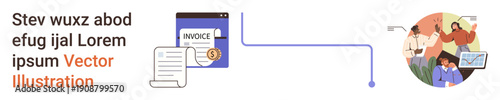 Financial management, teamwork, digital payments, invoicing, tech solutions, and business operations. Digital invoice and professionals discussing reports. Financial management and teamwork