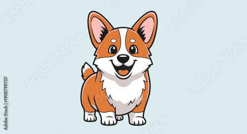 Cute cartoon corgi dog smiling happily with big ears.