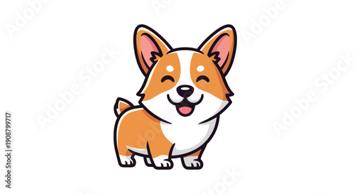 Cute cartoon corgi dog smiling happily with ears up.