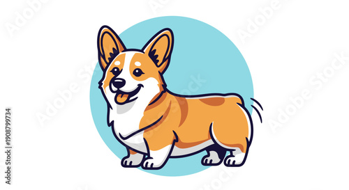 Cute cartoon corgi dog standing happily with tongue out.