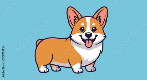 Cute cartoon corgi dog standing and smiling with tongue out.