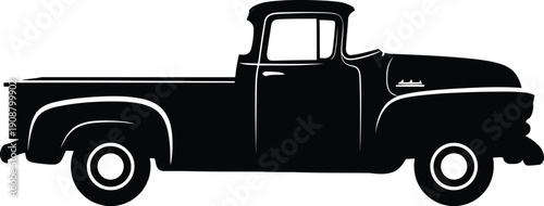 Vintage Black Pickup Truck Silhouette for Retro Automotive Design Projects