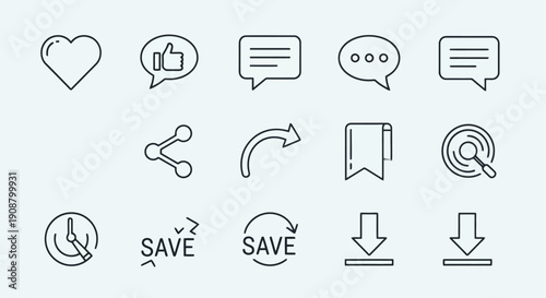 Collection of social media icons and symbols for digital communication.