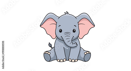 Cute cartoon baby elephant sitting and smiling.