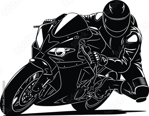 Dynamic Motorcycle Illustration with Rider in Racing Gear for Action Sports Design