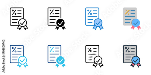 Tax Certificate icons set multiple style collection. Editable stroke 

