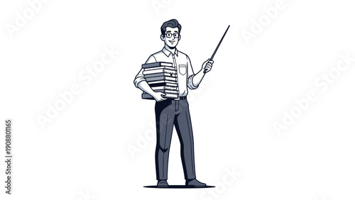 Man Holding Newspaper and Stick.