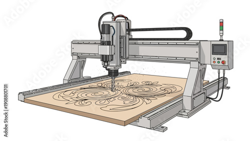 CNC Router Machine Cutting Wood.