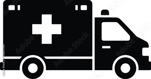 Vector Illustration of a Black Ambulance Vehicle with Medical Cross Symbol