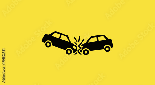 Car accident icon depicting a collision on yellow background
